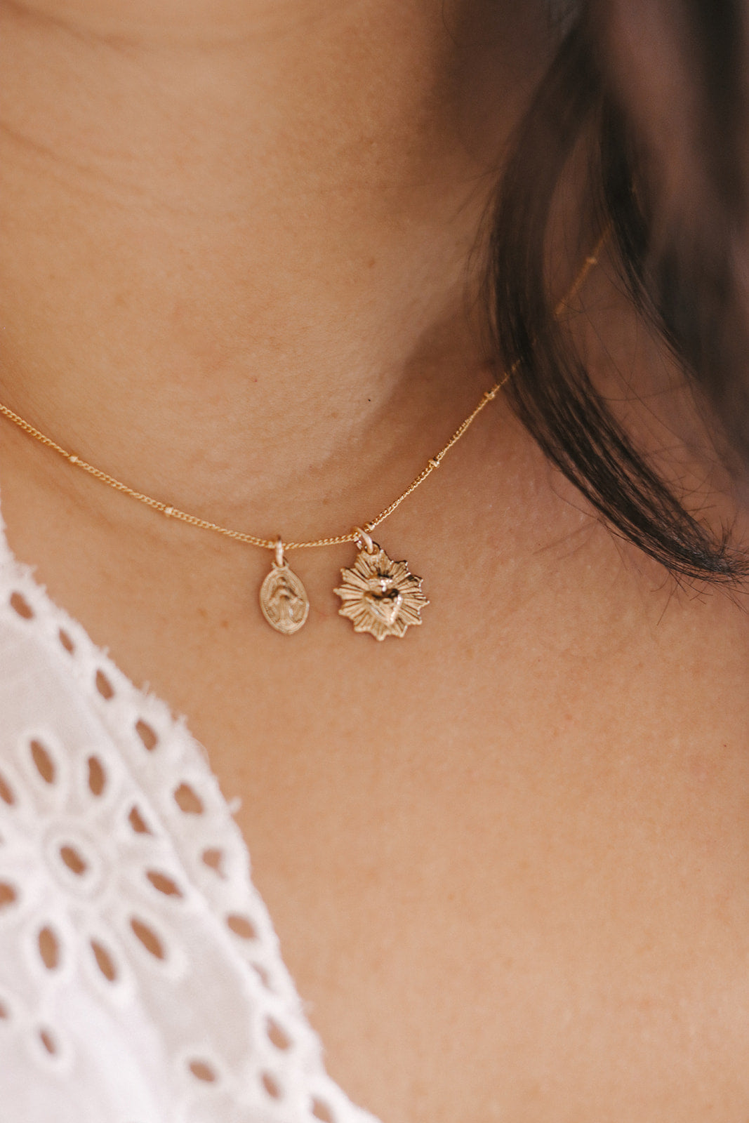 Gold Vermeil Sacred Heart and Miraculous Medal Necklace