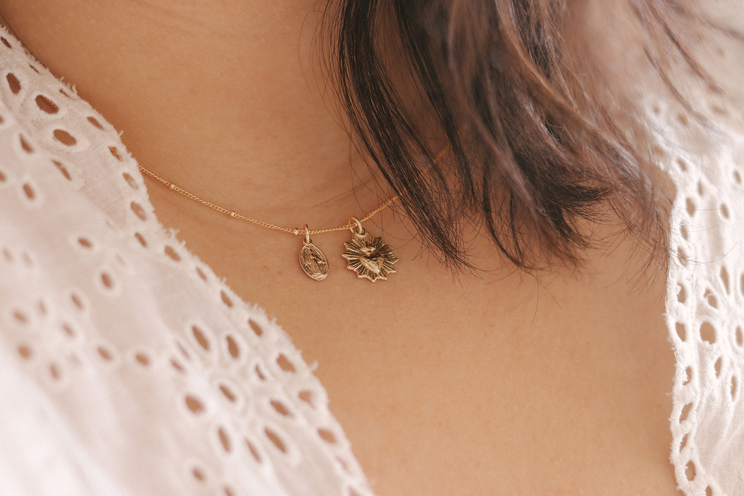 Gold Vermeil Sacred Heart and Miraculous Medal Necklace