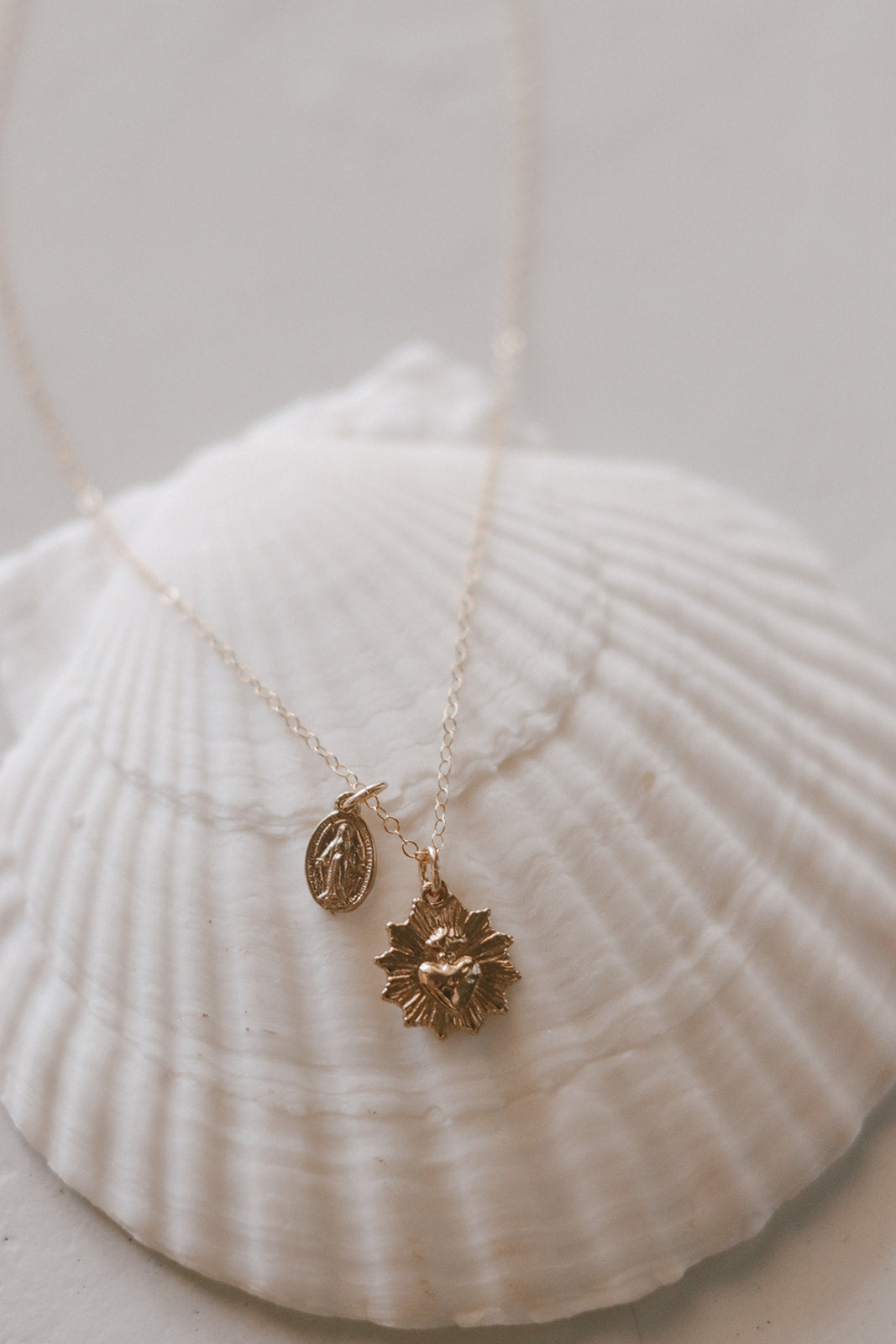 Gold Vermeil Sacred Heart and Miraculous Medal Necklace