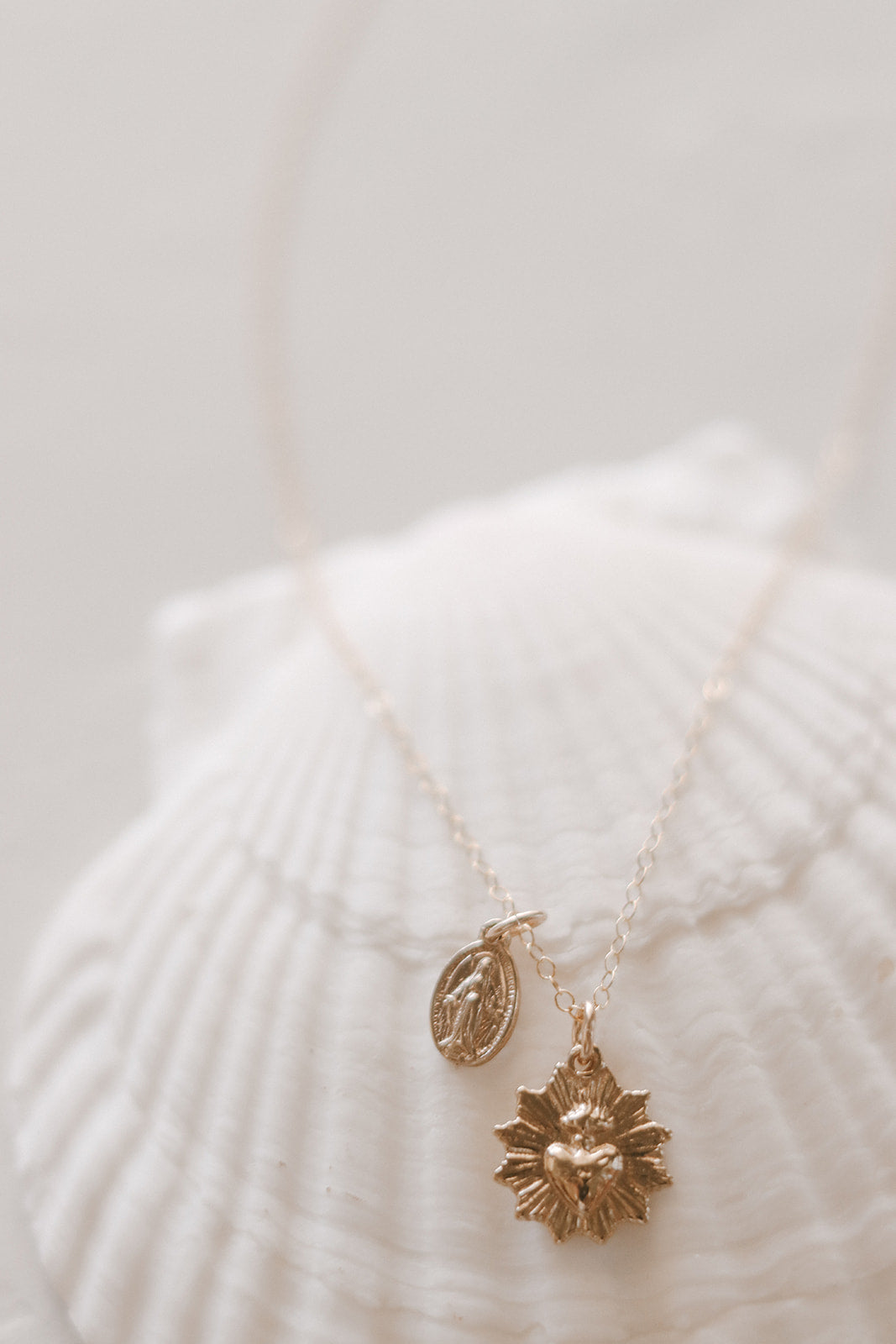 Gold Vermeil Sacred Heart and Miraculous Medal Necklace