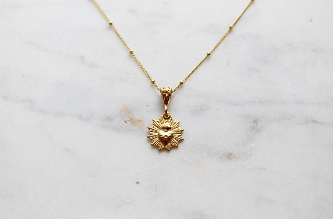 Gold Vermeil Most Sacred Heart Scalloped Necklace