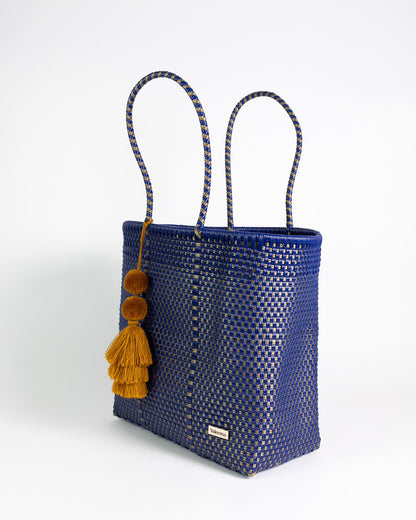 Navy and Gold Checkered Playera Tote