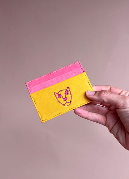 JAGUAR LEATHER CARD HOLDER WALLET // YELLOW + PINK