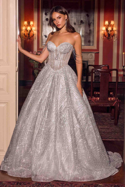 Ladivine J915 Shimmering Glitter Tulle Boned Corset Ball Gown
