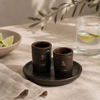 Oaxaca Red Clay Shot Glasses Set - Los Rostros Set Tequilero