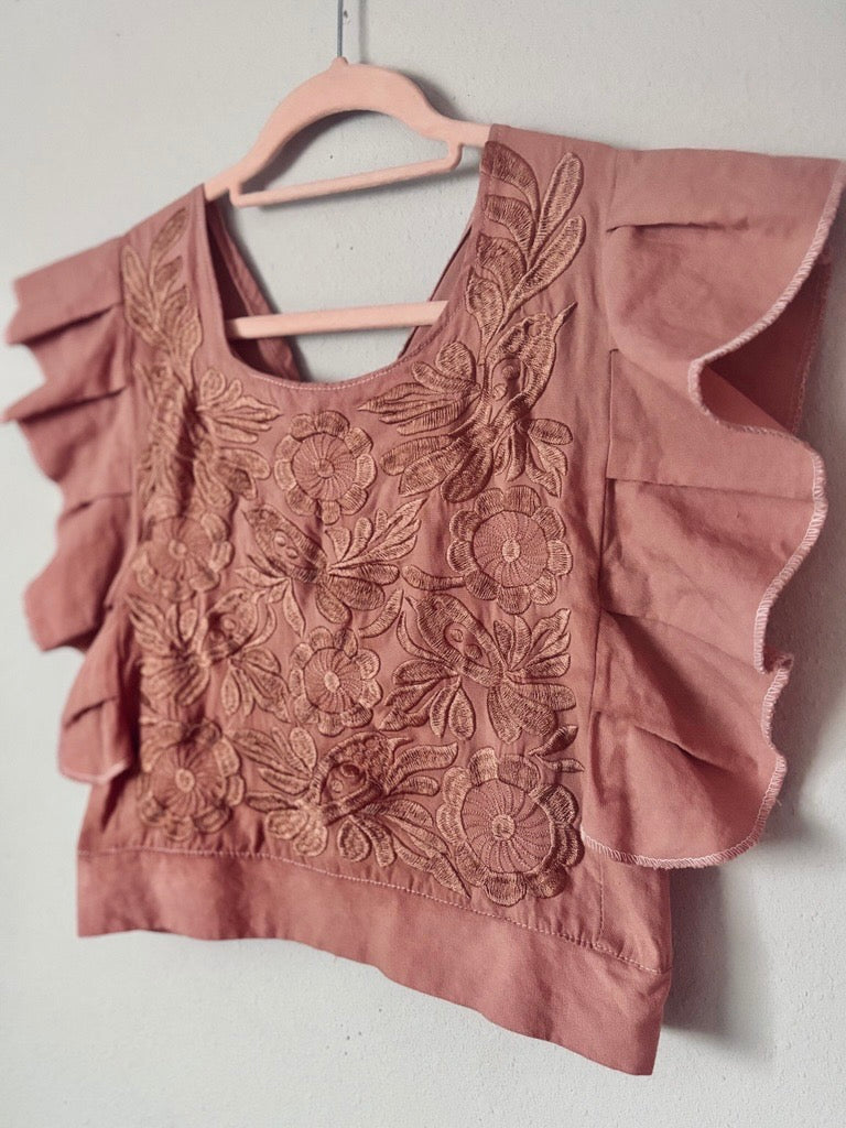 Pastel Mexican Embroidered Blouse – Palomita Ruffled Top