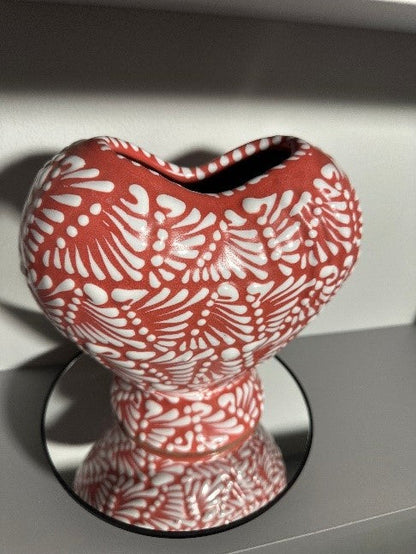 Heart Vase Talavera Corazon (Hot Pink/White) - Florero Corazon