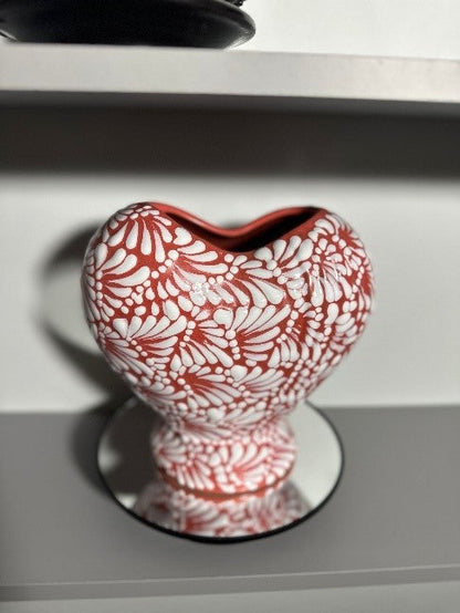 Heart Vase Talavera Corazon (Hot Pink/White) - Florero Corazon