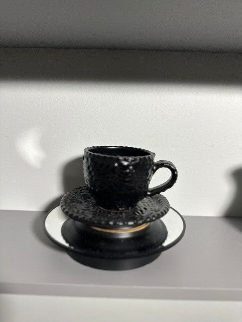 Cappuccino Talavera Mug Set All Black - Taza con Plato Negro