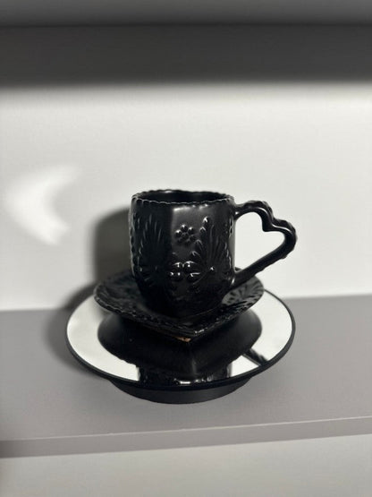 Heart Shaped Talavera Mug Set (Black/Black) -Juego Taza Corazon Negra