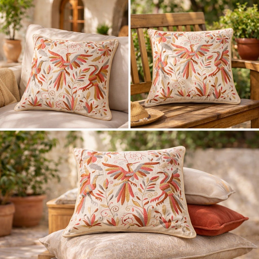 Mexican Handwoven Otomi Pink Nature Cushion Cover - Almohada Otomi