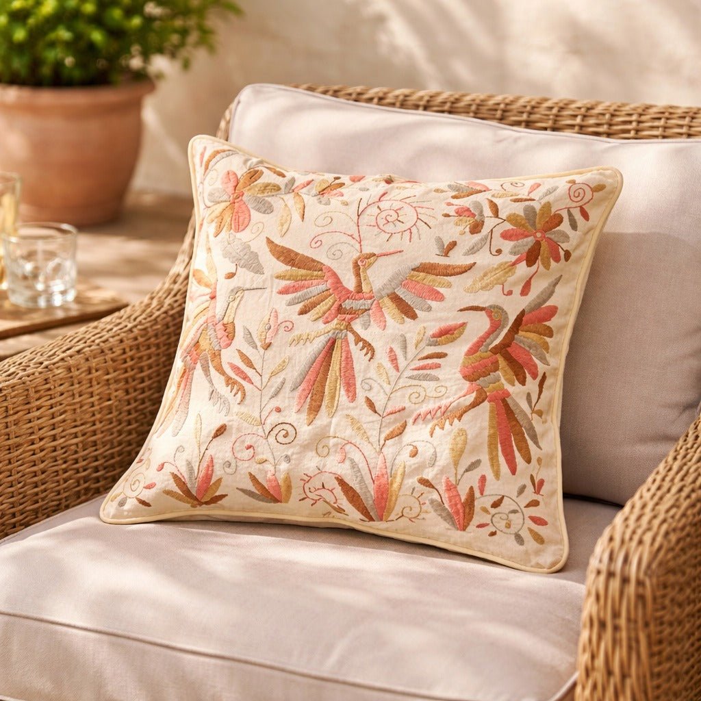 Mexican Handwoven Otomi Pink Nature Cushion Cover - Almohada Otomi
