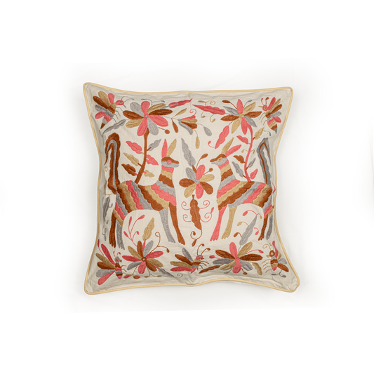 Mexican Handwoven Otomi Pink Nature Cushion Cover - Almohada Otomi