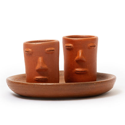 Oaxaca Red Clay Shot Glasses Set - Los Rostros Set Tequilero