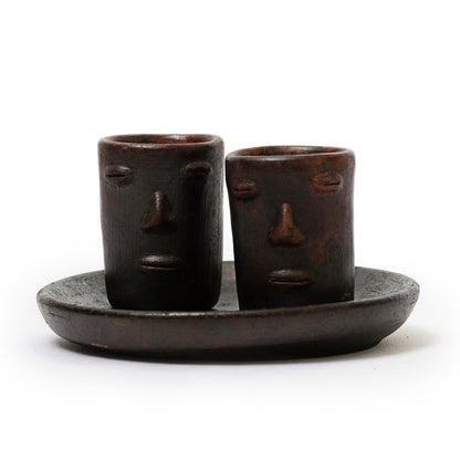 Oaxaca Red Clay Shot Glasses Set - Los Rostros Set Tequilero
