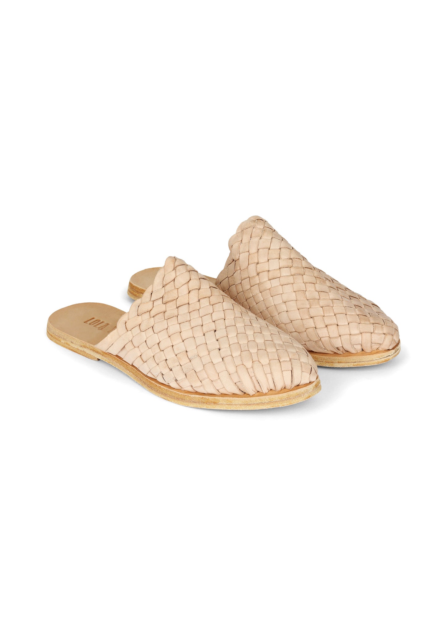 HAND WOVEN LEATHER SLIDES // CREAM