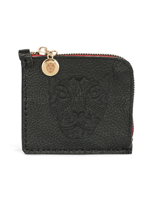 JAGUAR EMBROIDERED ZIP AROUND WALLET // BLACK