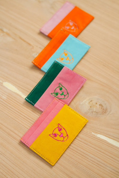 JAGUAR LEATHER CARD HOLDER WALLET // YELLOW + PINK