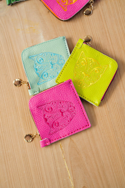 JAGUAR EMBROIDERED ZIP AROUND WALLET // HOT PINK WITH ORANGE