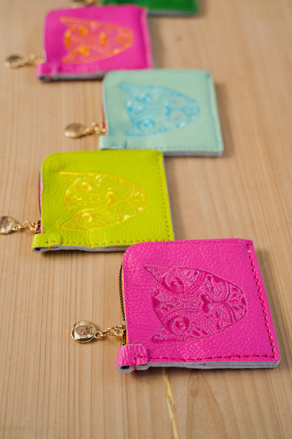 JAGUAR EMBROIDERED ZIP AROUND WALLET // HOT PINK WITH ORANGE