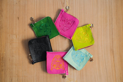 JAGUAR EMBROIDERED ZIP AROUND WALLET // HOT PINK WITH ORANGE