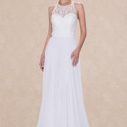 (LIVE 49) Solid color minimalist ultra long wedding dress.