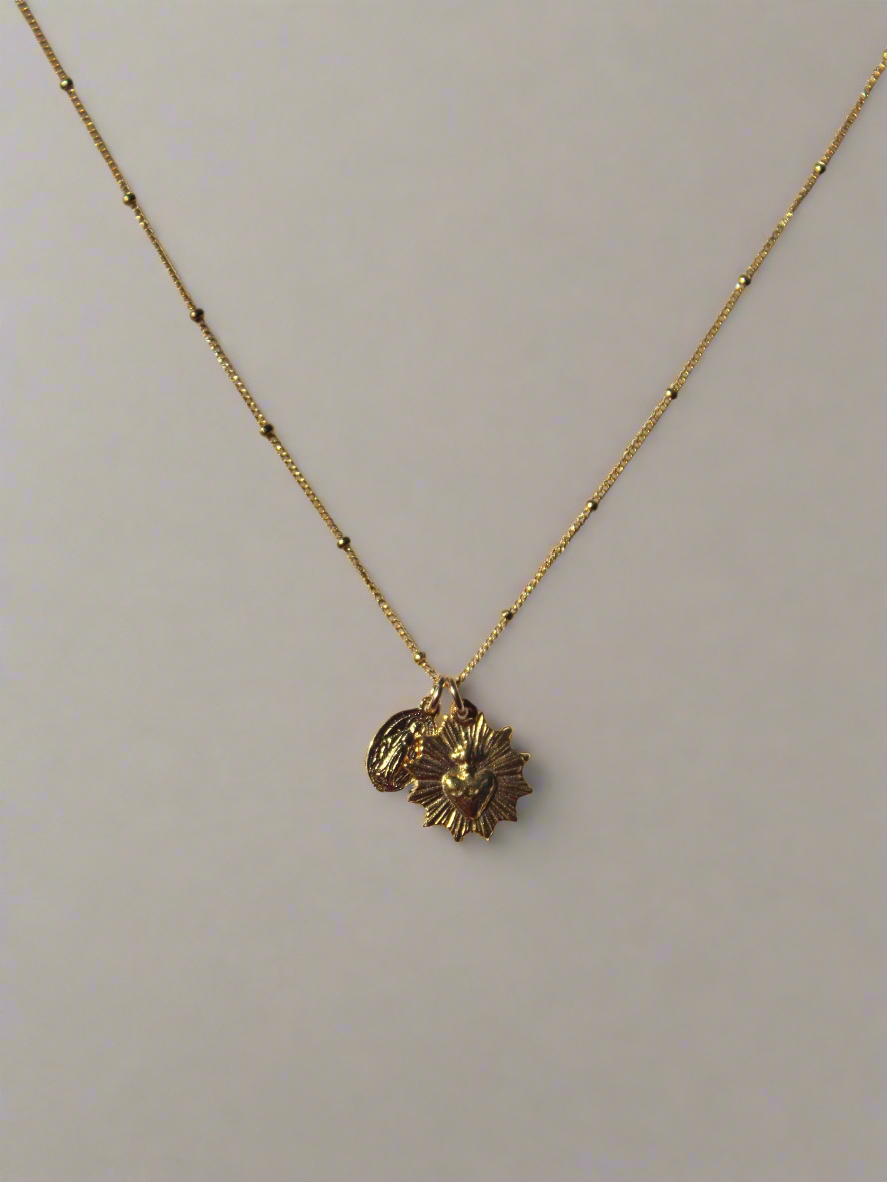 Gold Vermeil Sacred Heart and Miraculous Medal Necklace