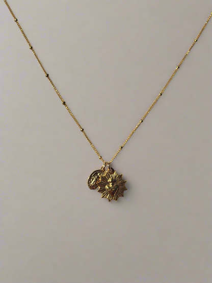Gold Vermeil Sacred Heart and Miraculous Medal Necklace