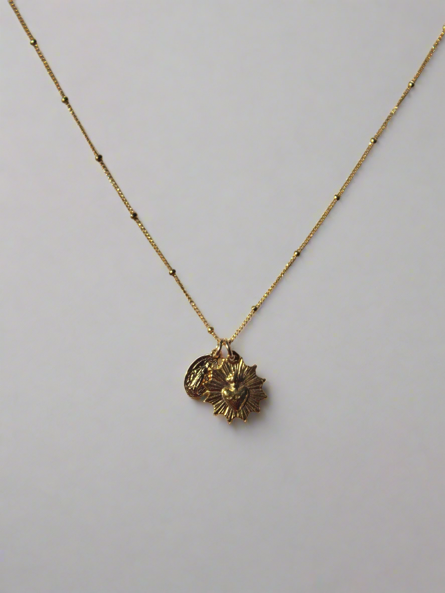 Gold Vermeil Sacred Heart and Miraculous Medal Necklace