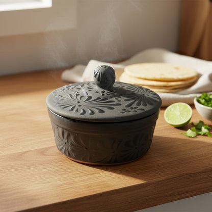 Black Talavera Tortilla Keeper | Handmade Ceramic Warmer