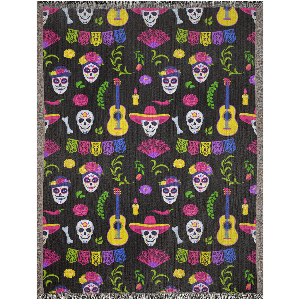 Skull fiesta Woven Blanket - Cobija Dia de Muertos