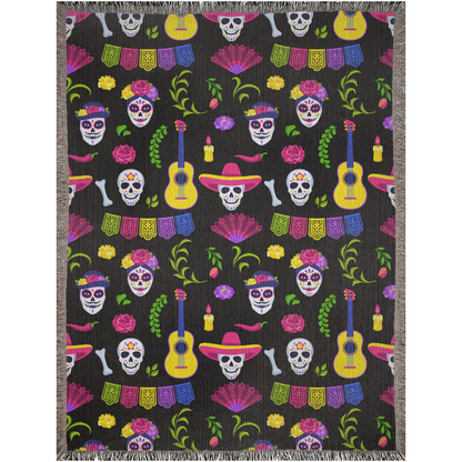 Skull fiesta Woven Blanket - Cobija Dia de Muertos