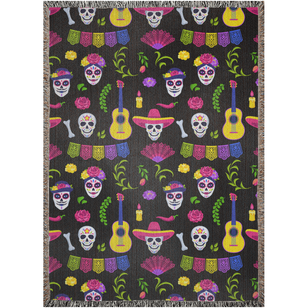 Skull fiesta Woven Blanket - Cobija Dia de Muertos