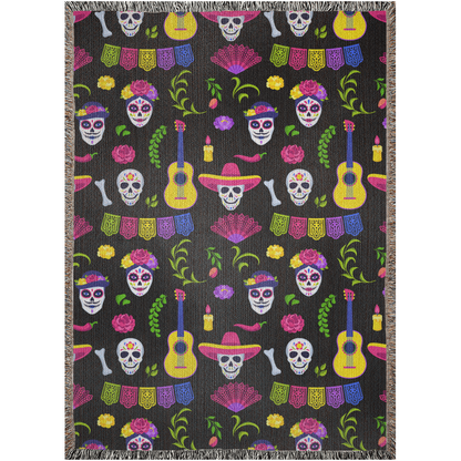 Skull fiesta Woven Blanket - Cobija Dia de Muertos