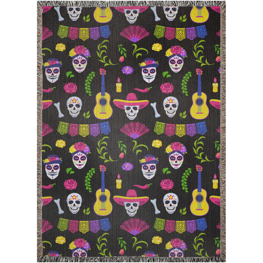 Skull fiesta Woven Blanket - Cobija Dia de Muertos