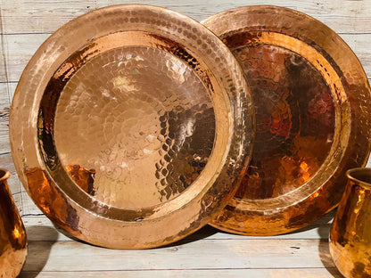 Mexican Copper Plates and Cups 4pc Set - Set Platos Vasos Cobre