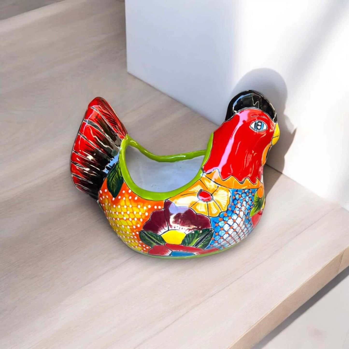 Colorful Talavera Chicken Planter | Mexican Ceramic Art