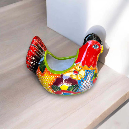 Colorful Talavera Chicken Planter | Mexican Ceramic Art