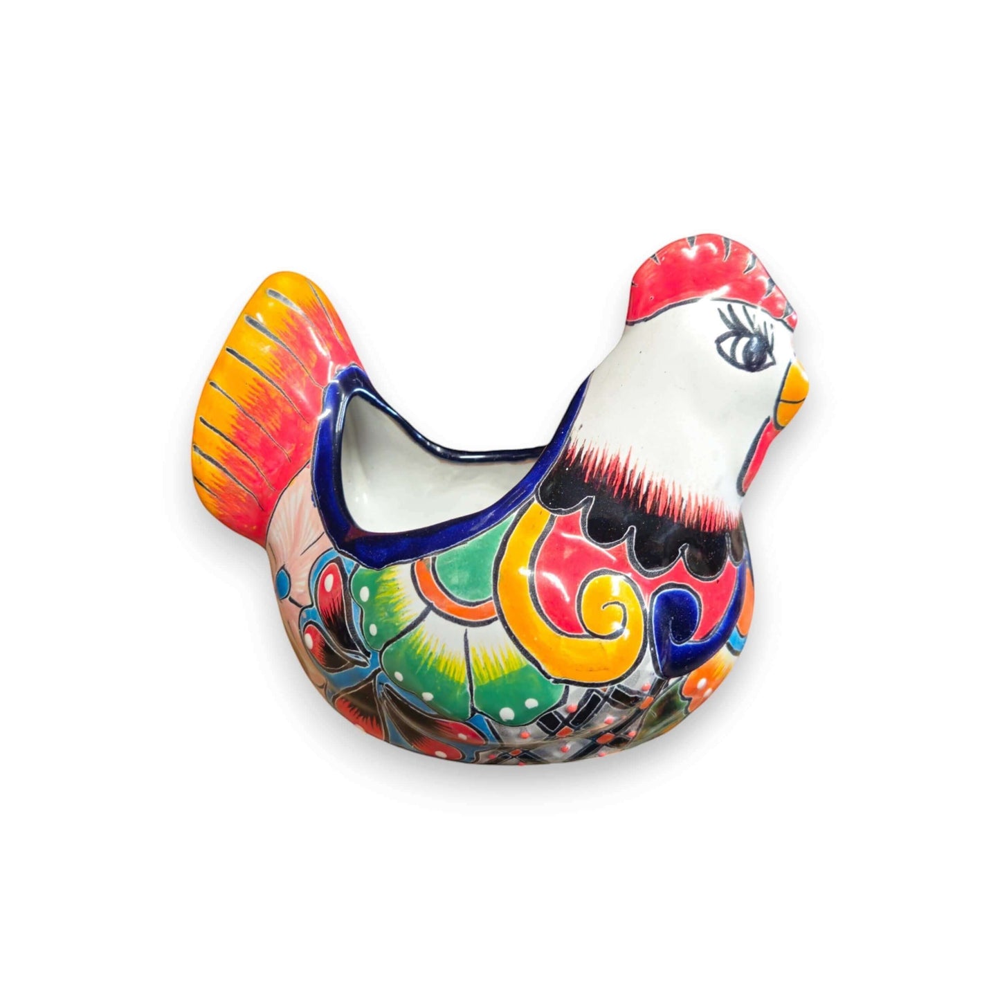 Colorful Talavera Chicken Planter | Mexican Ceramic Art