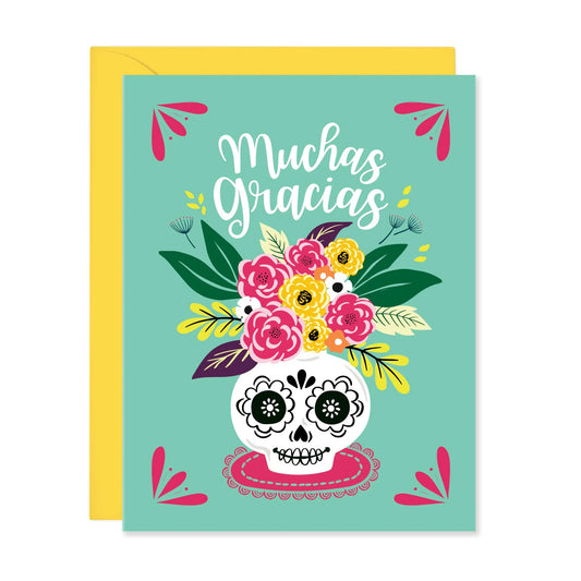Muchas Gracias Sugar Skull Day of the Dead- Thank You Card In Spanish