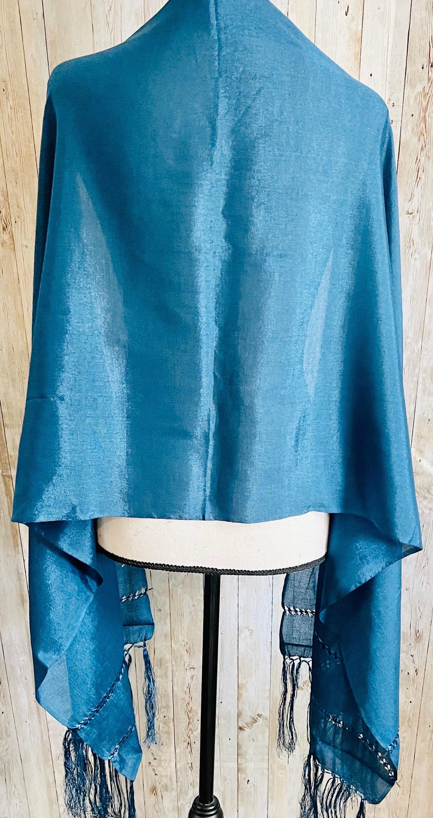 Mexican Shawl Silk Wrap Blue -  Reboso