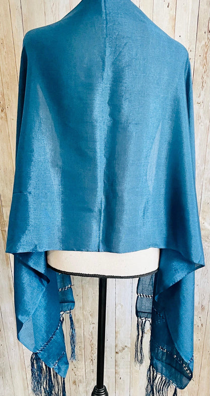 Mexican Shawl Silk Wrap Blue -  Reboso