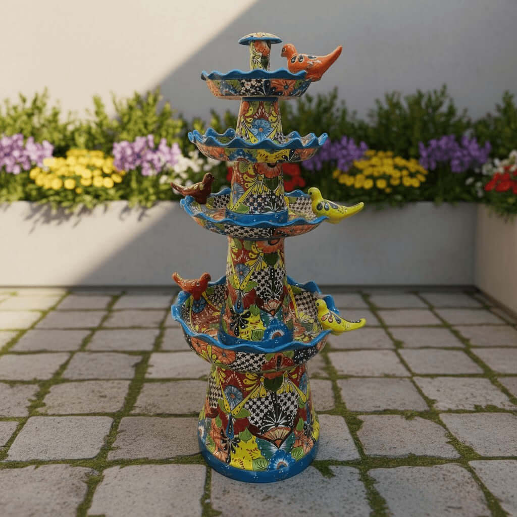 Grand Talavera Garden Fountain | Handcrafted Mexican Art