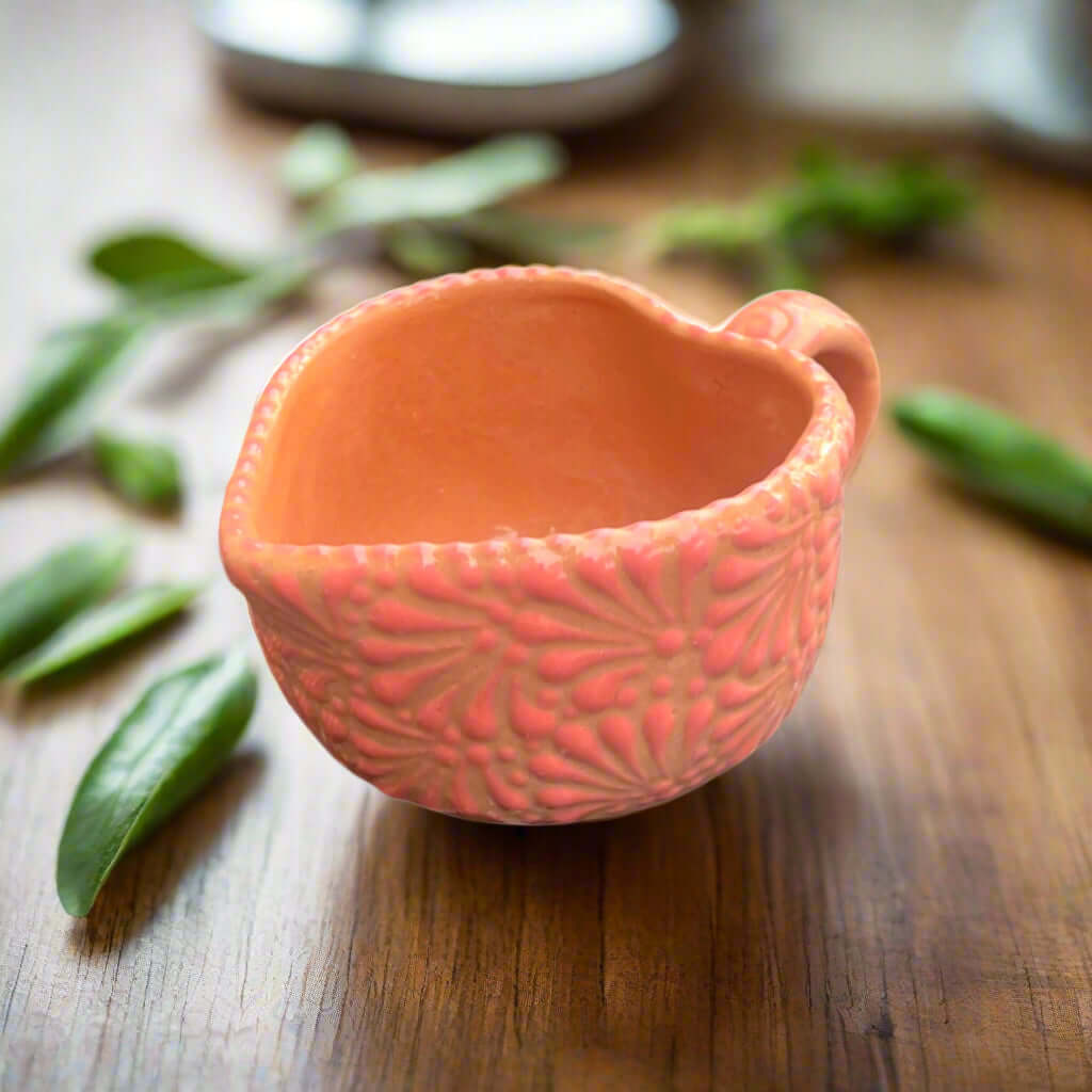 Talavera Heart Mug | Hand-Painted Pink Mexican Coffee Cup