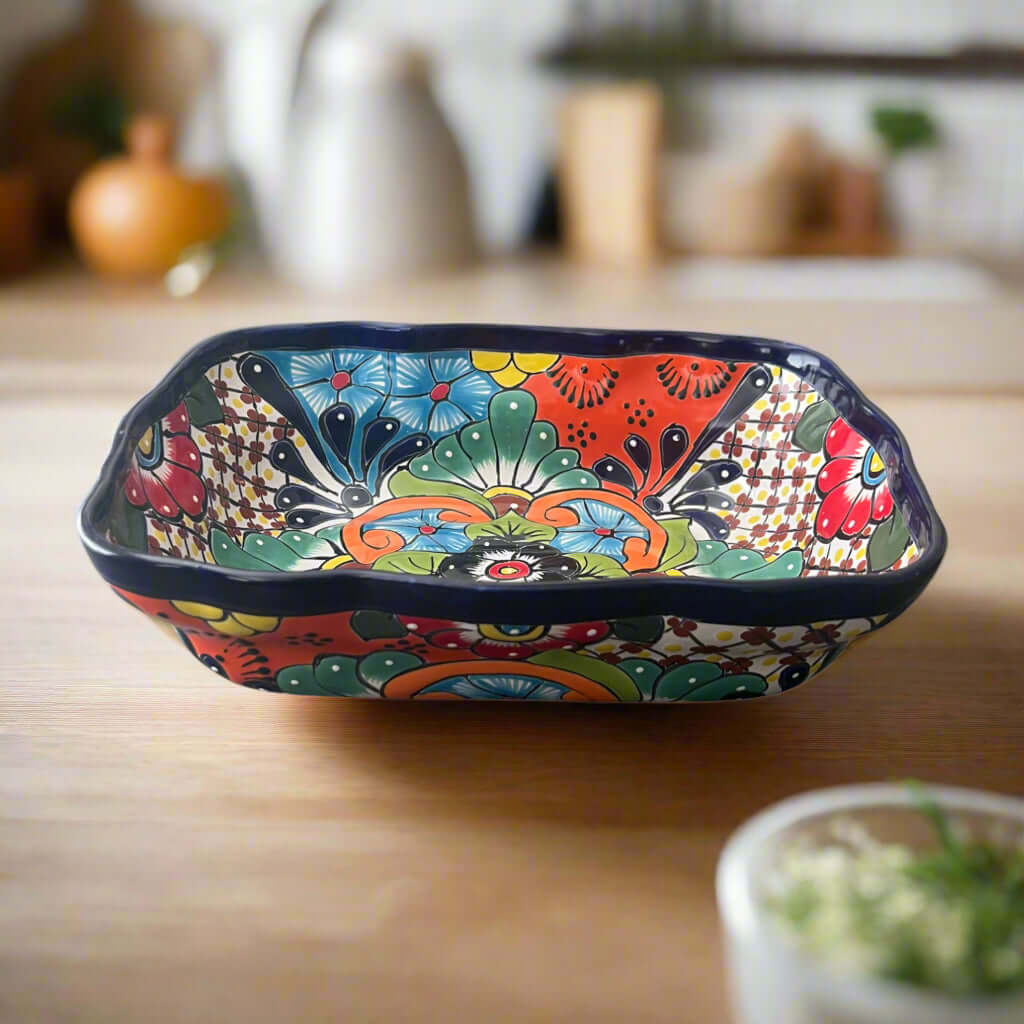 Talavera Serving Dish Salad Bowl| Large Hand-Painted Mexican Ceramic Bowl