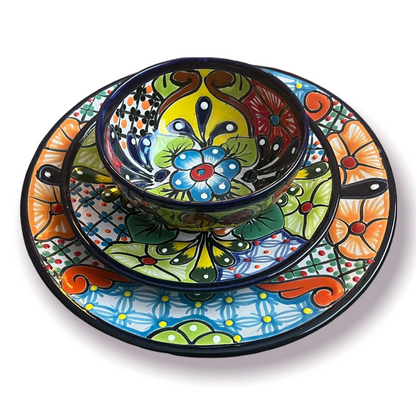 20-Piece Talavera Dinnerware Set | Handmade Floral Tableware (Seats 6)