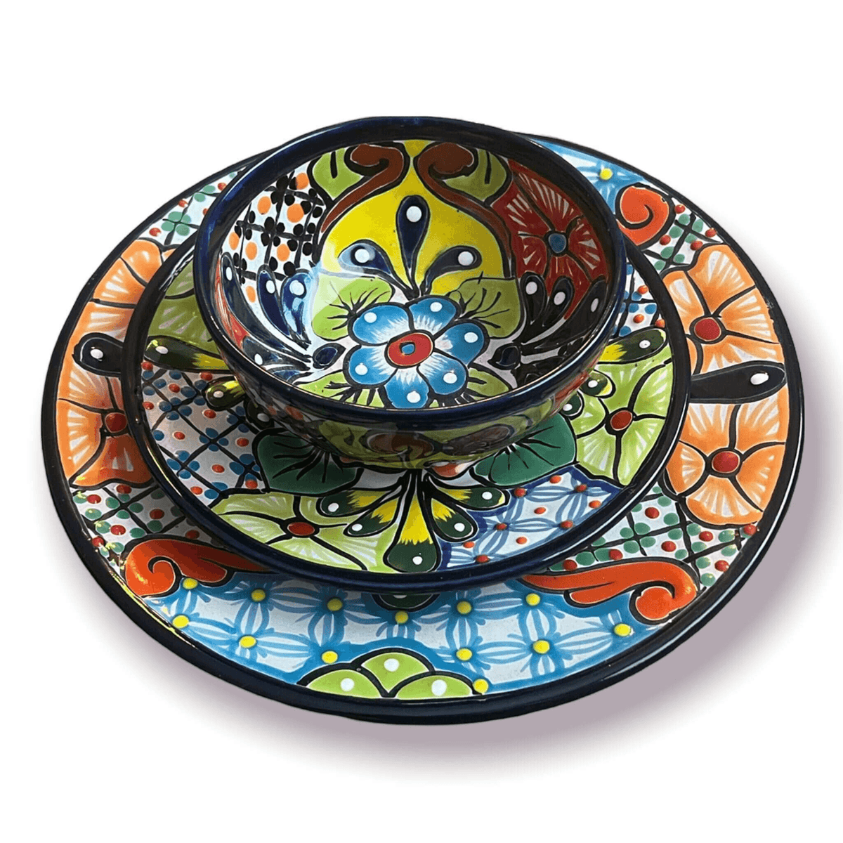 20-Piece Talavera Dinnerware Set | Handmade Floral Tableware (Seats 6)