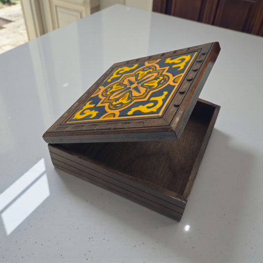Handcrafted Talavera Tile Keepsake Box | Mexican Wooden Jewelry Box