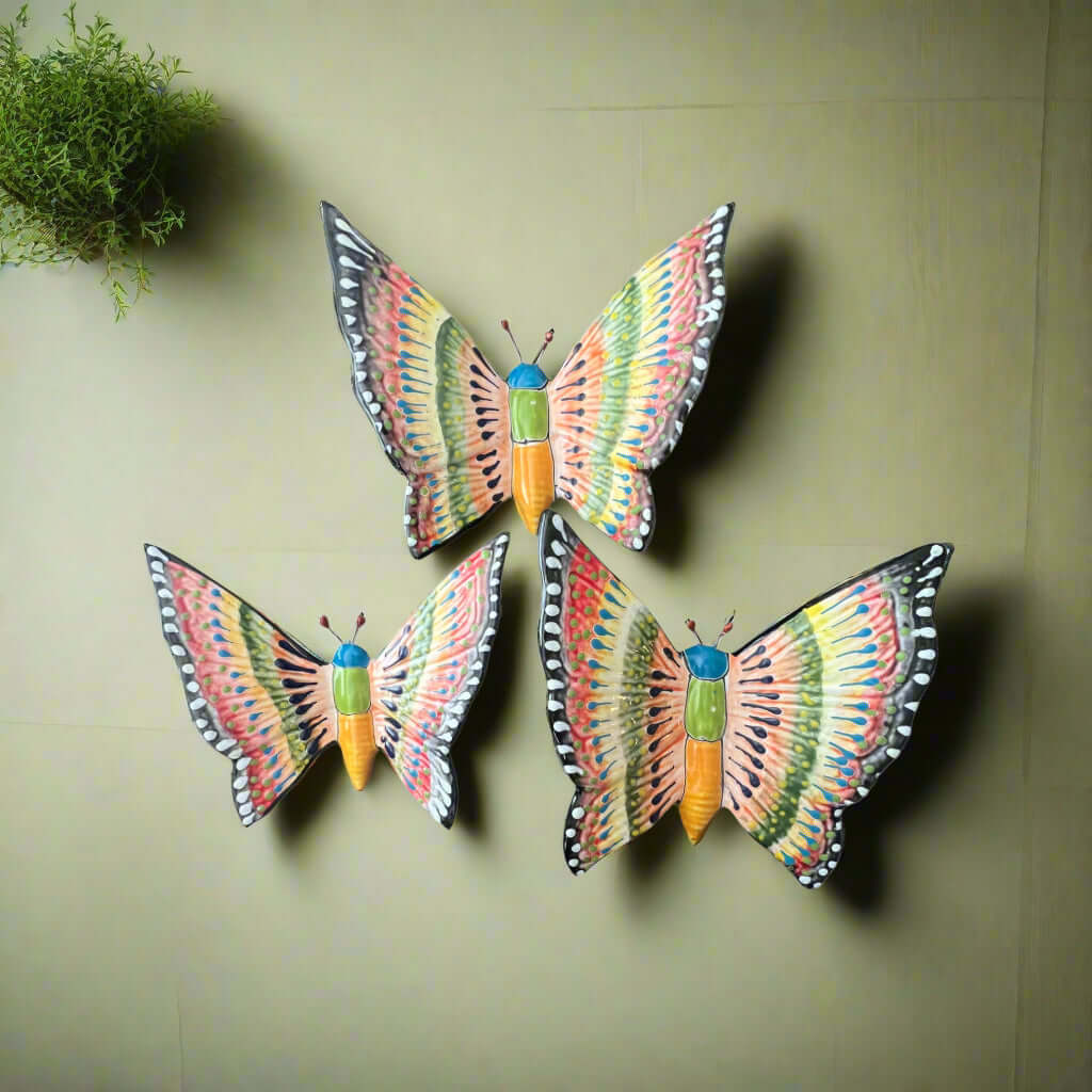 Set of 3 Talavera Butterfly Wall Hangings | Handmade Ceramic Decor