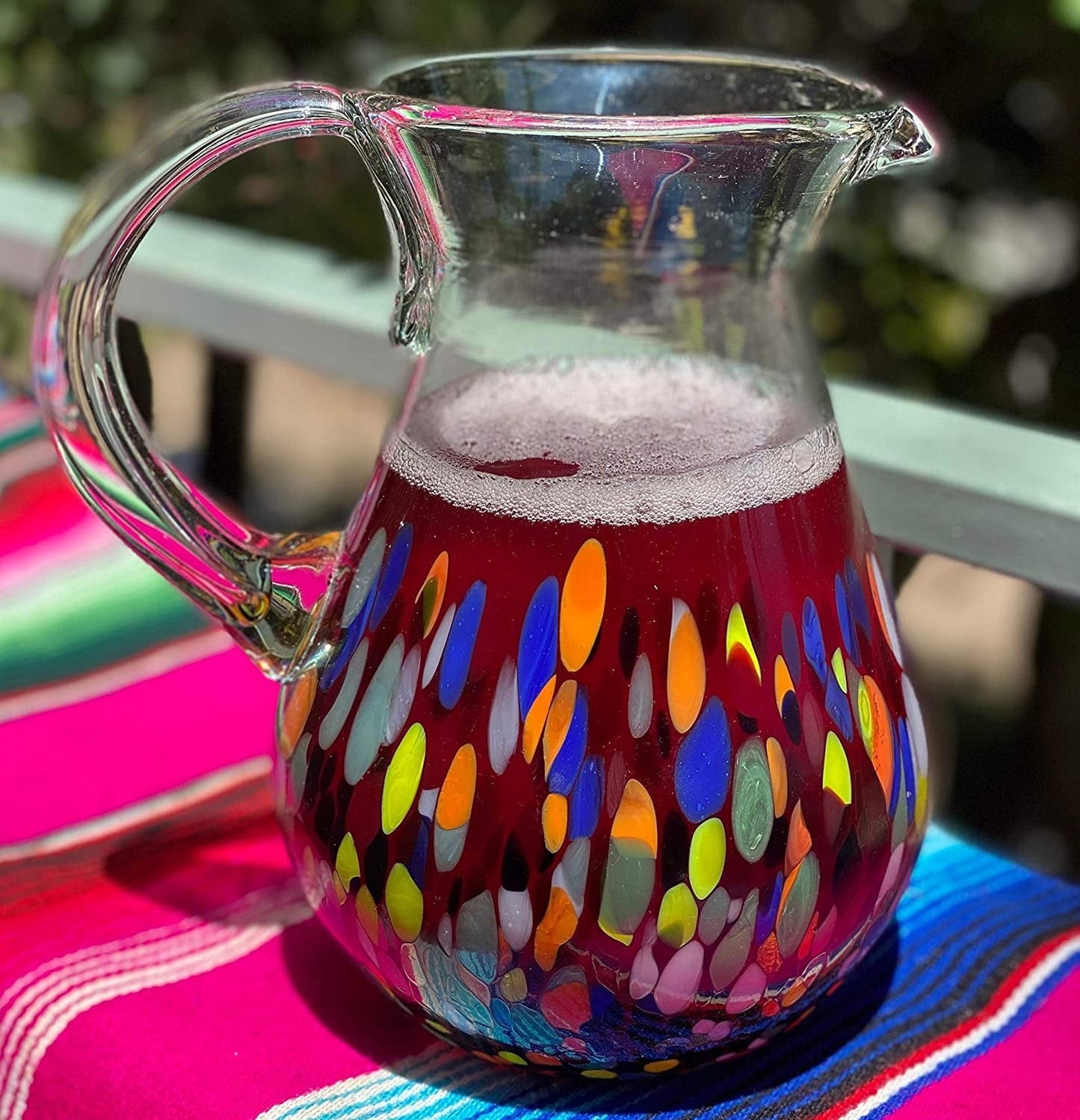 Confetti Carmen Design Glass Pitcher - Juice, Margaritas, Water, Lemonade (84 oz)
